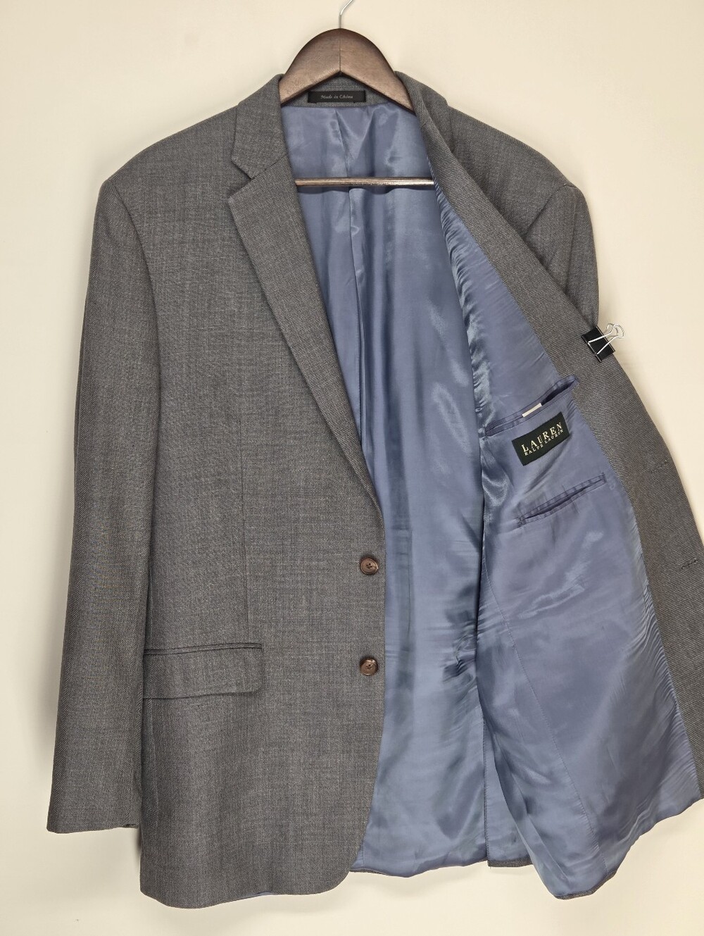 Lauren Ralph Lauren Mens 44L Blue Gray Silk Wool Blend Sport Coat Blazer